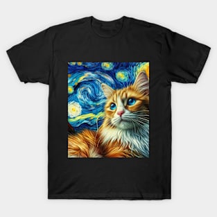 The red Cat and the starry night T-Shirt